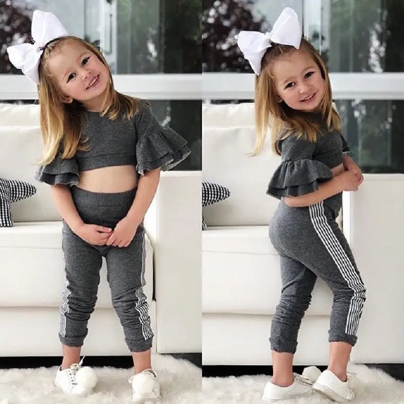Toddler Baby Kids Girl Clothes Floral Outfits Set Crop Tops+Flare Pants Leggings