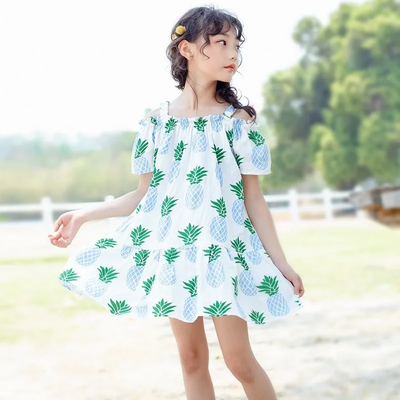 Летние Детские платья с открытыми плечами и цветочным принтом для девочек, Пляжное Платье для младенцев, Детские праздничные платья до колена, одежда
