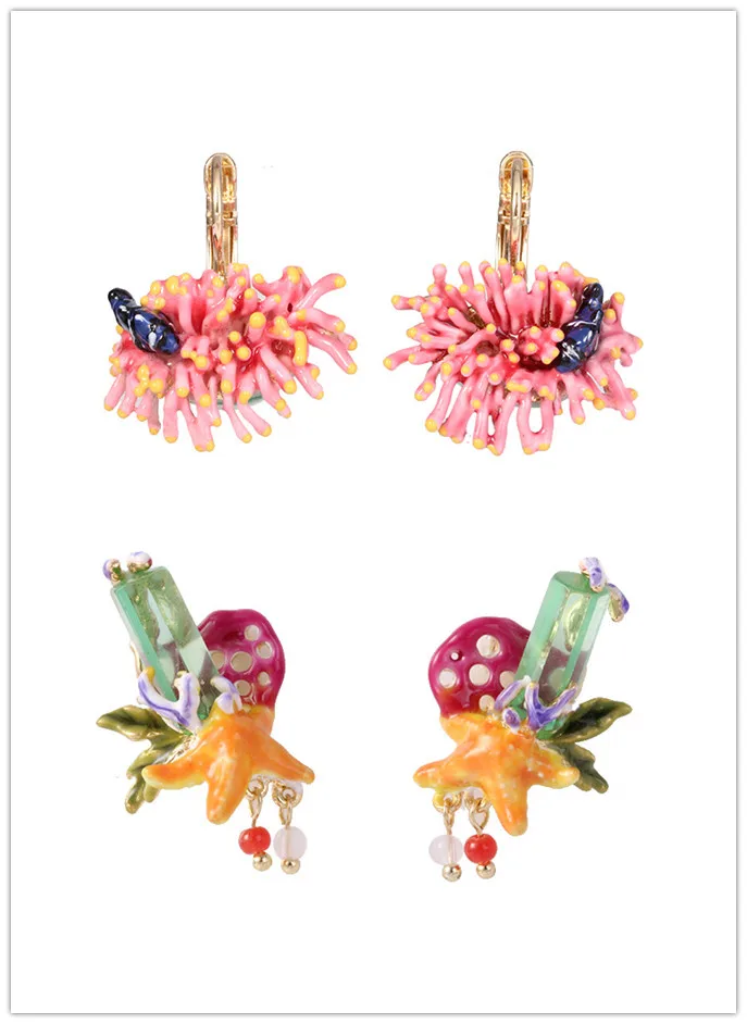

free shipping Enamel glaze Coral ear hook starfish stone earrings earrings