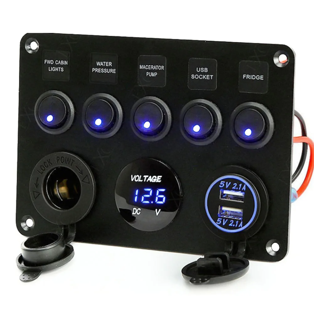 

Car LED Voltmeter Cigarette Lighter Dual USB 12V Power Charger Switch Panel Socket Yacht