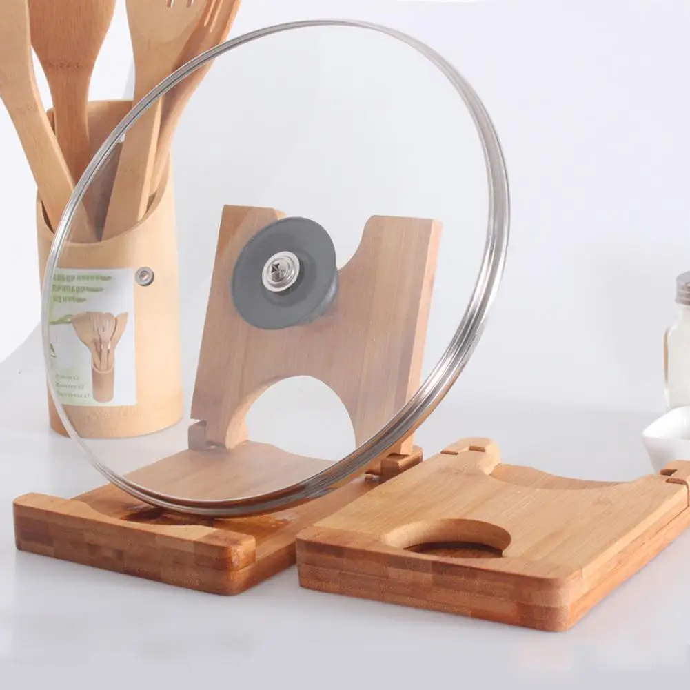 

Folding Bamboo Pot Lid shelf Rack Cutting Board Storage Holder Shelf Kitchen Organizer Pan Cover Rack Stand Pot Lid Accessories