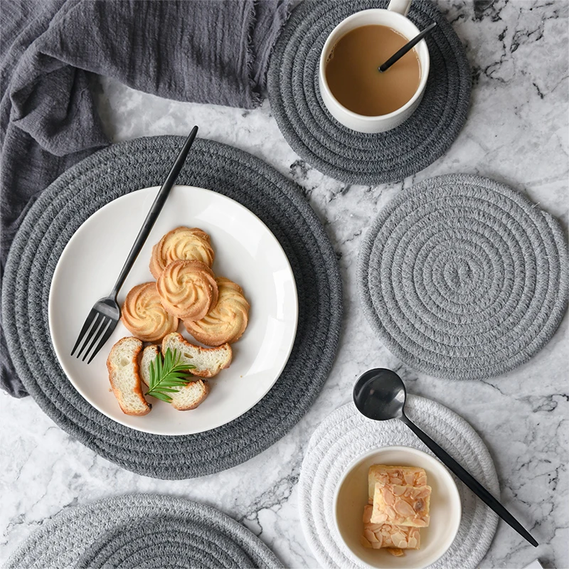 Natural Straw Placemats Coasters Dining Table Mats Woven Cup Rattan Drink Coaster Heat Insulation pads Kitchen Accessories