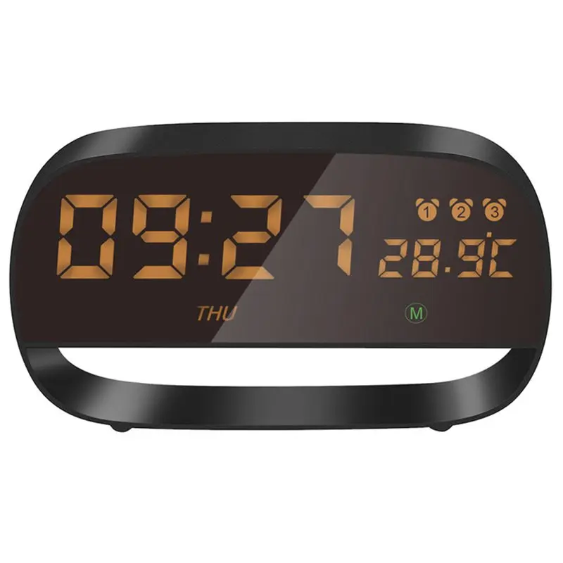 Прикроватные часы, сенсорный цифровой будильник 5-мин функция повтора сигнала, легко установить светодиодный зеркальный будильник часы, классический черный, Batt