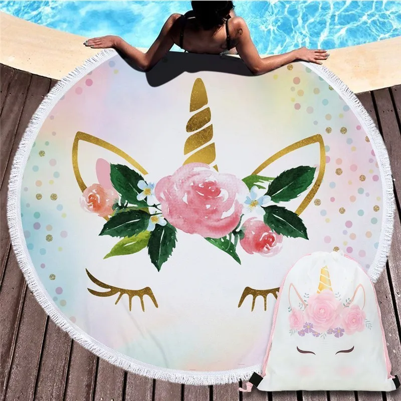 

Summer Cool Polyester Beach Towel Cartoon Unicorn Pattern Funny Round Bath Swimming Towels 150cm Tapestry Yoga Mats Hot Sale