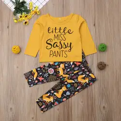 Pudcoco комплект для девочек От 3 месяцев до 3 лет 2 шт. комплекты для маленьких девочек футболка Топы + брюки комплект одежда из хлопка для