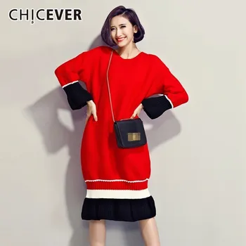 

CHICEVER Striped Women's Dresses O neck Long Sleeve Big Size Autumn Slim Dress For Women 2020 Korean Fashion Tide New