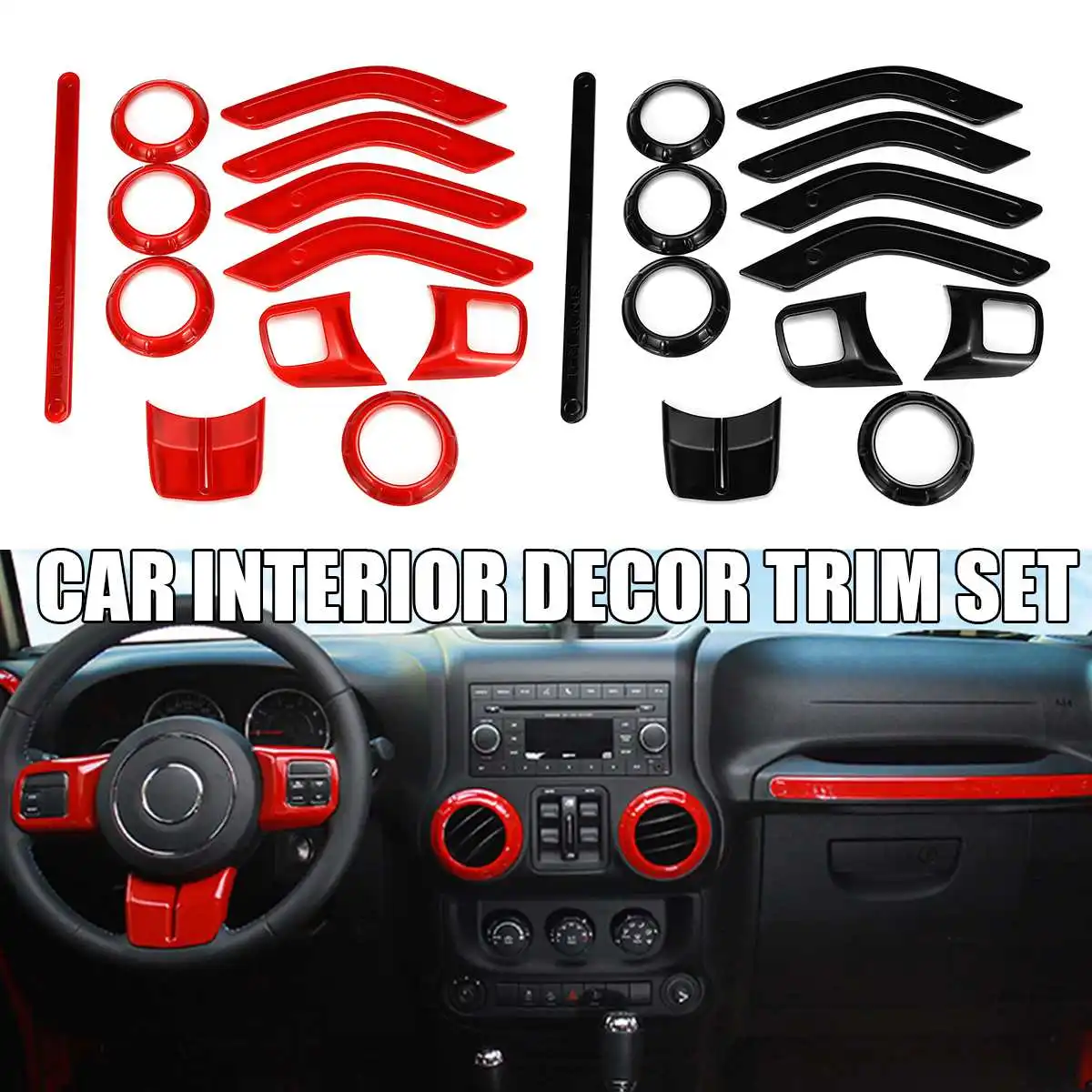 

12Pcs Auto Car Styling Stickers Interior Moulding Air Outlet Trim Steer Wheel Trims Cover for Jeep for Wrangler JK 2011-2017