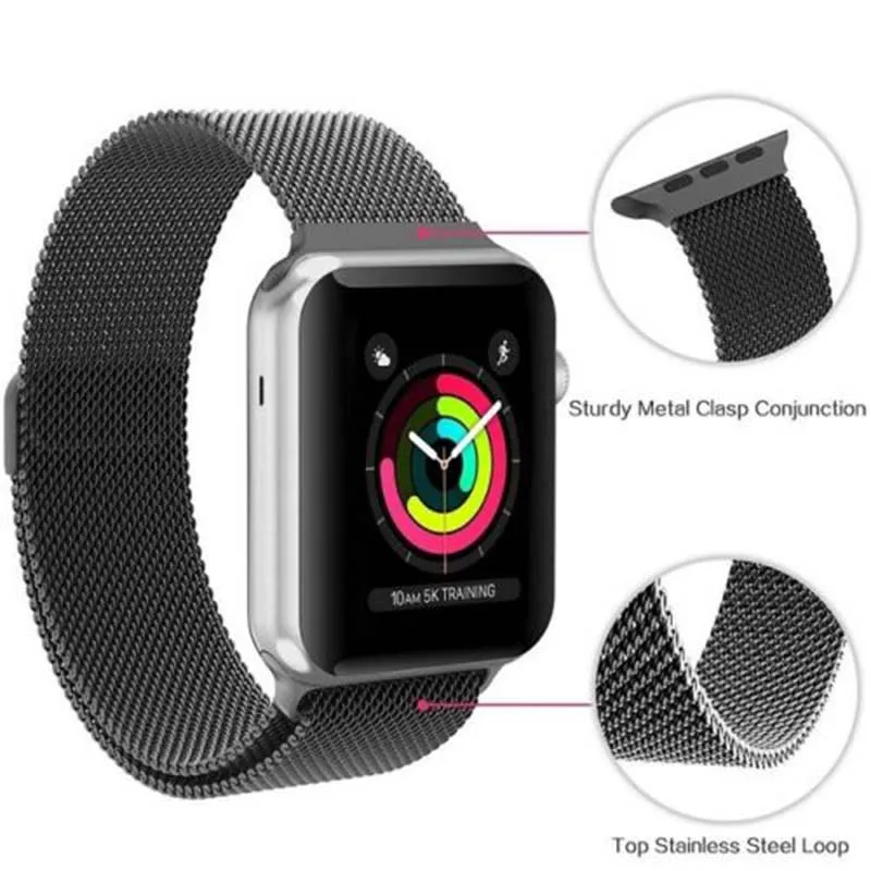 Myriann Нержавеющая сталь Ремешки для наручных часов Apple Watch 1/2/3/4/38/40/42/44 мм ремешок