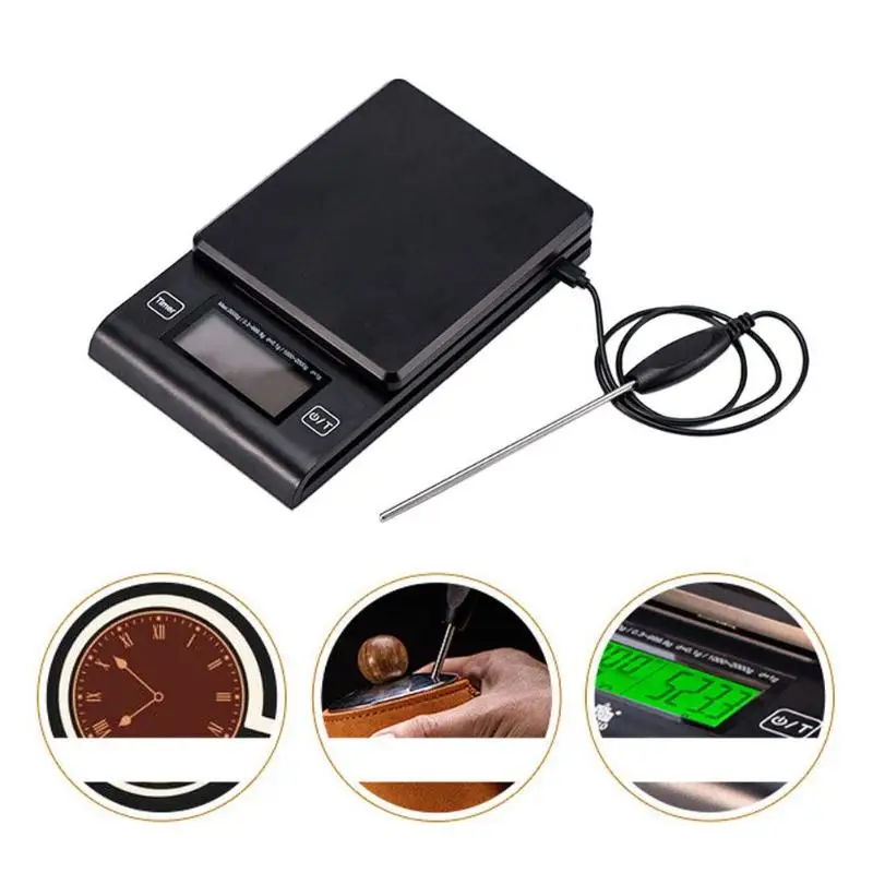 

Portable Multi-function LED Timer Electronic Digital Drip Coffee Scale with Temperature Measuring Probe High Precision Kitchen S
