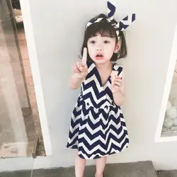 2019 новые летние модные детские Star Платье для девочек Дети милые открытая спина волна зерна жилет натуральный хлопок сладкий свободно