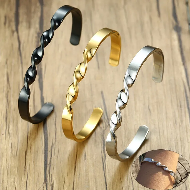 

Vnox Minimalist Men's Cuff Bangle Bracelet Stainless Steel Twisted Wrist Accessory Dia 2.56