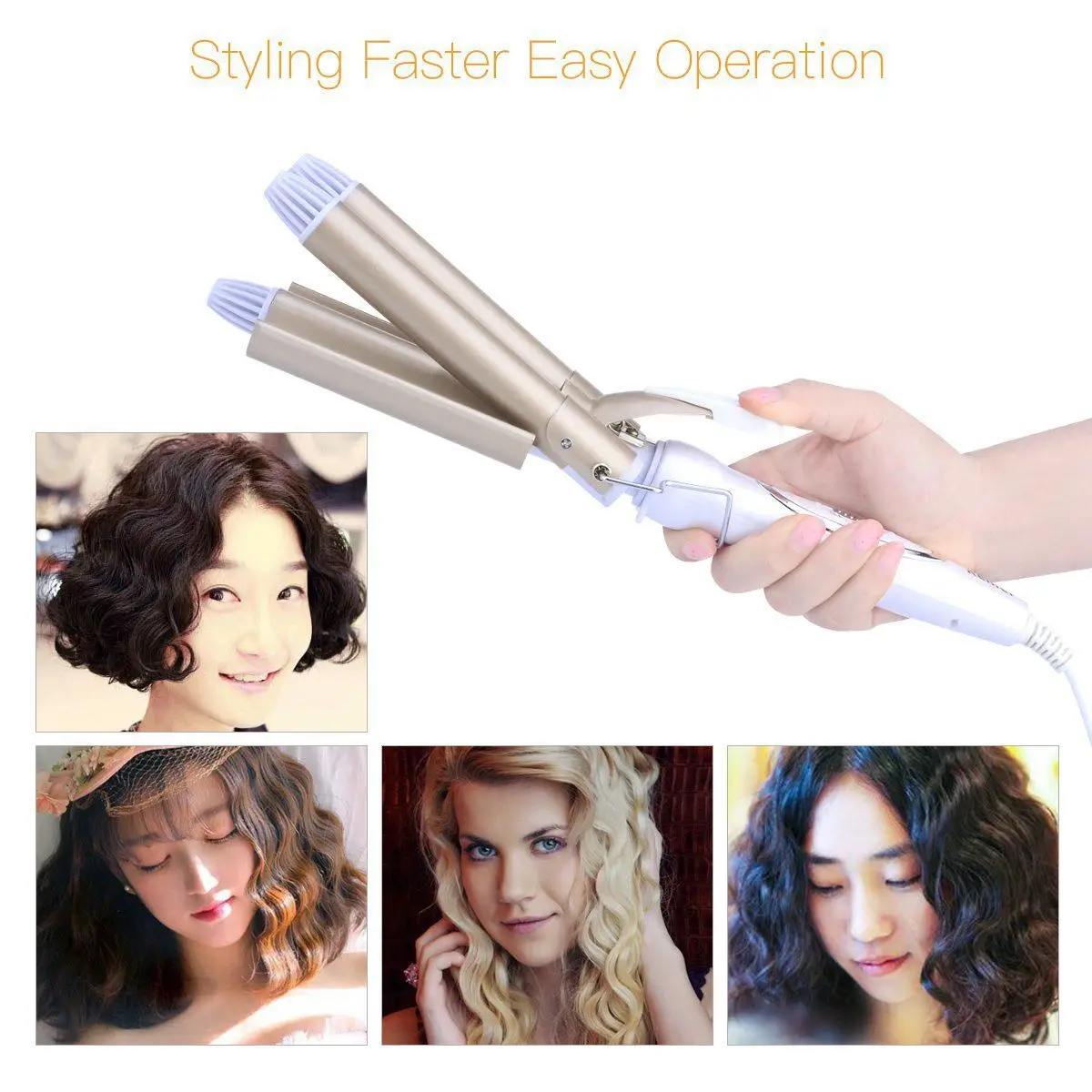 

Kemei Pro Curling Iron Curly Tourmaline Ceramic Hair Curler Large Wave - Triple Barrel (Gold)