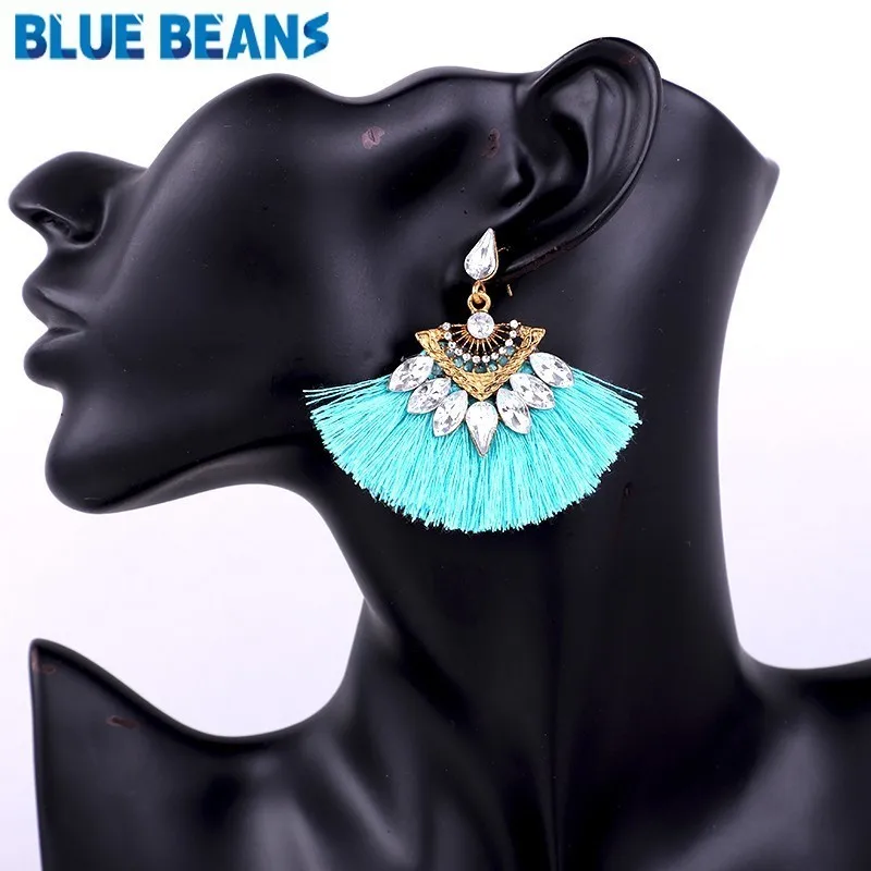 

2019 Bohemian Dig Tassel Earrings Silk Fabric Long Drop Dangle Tassel Earrings Women Jewelry trendy statement christmas ethnic