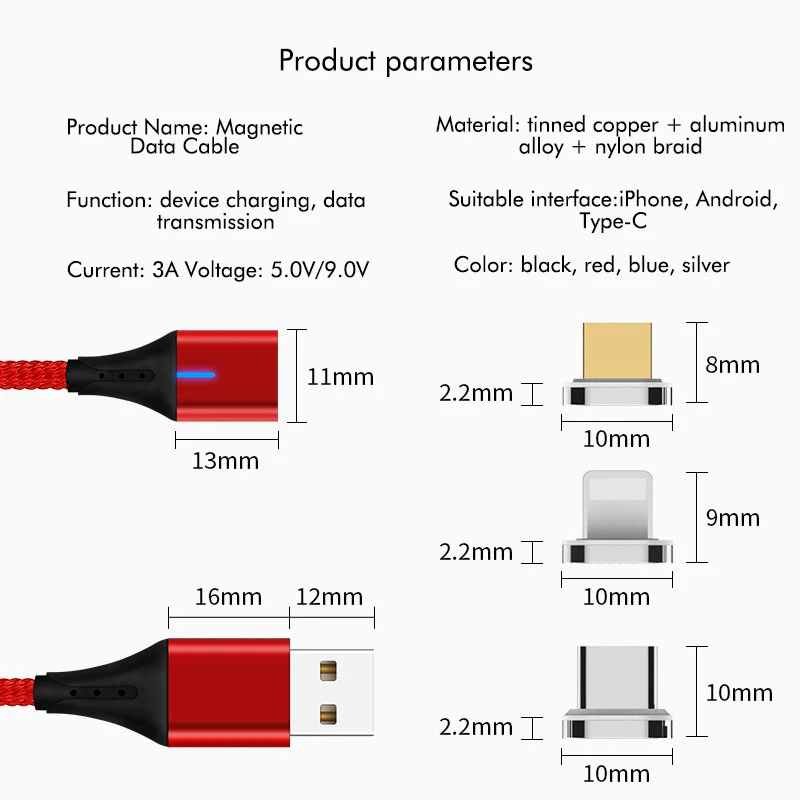 المصغّر USB كابل مغناطيسي المغناطيس سريعة تهمة 3A USB نوع C الكابلات 1 m ل فون سامسونج هواوي Xiaomi شاحن هاتف محمول يعمل بنظام تشغيل أندرويد
