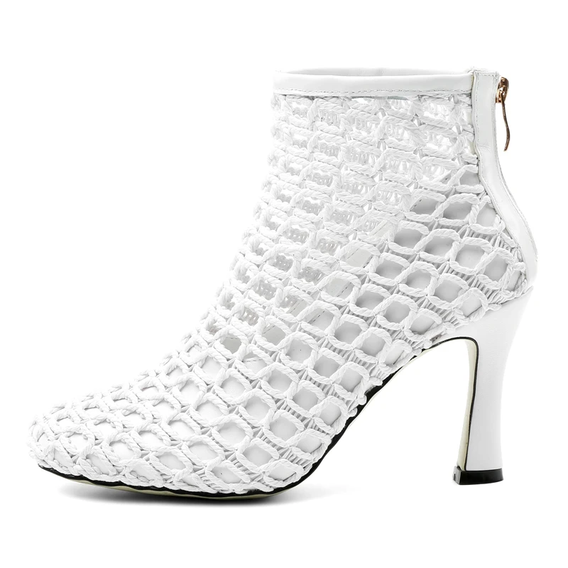 

White Leather Lace Pumps for Women 8.5 CM High Heels Zipper Shoes Summer Style Party Shoes Woman Box Packing D638-2