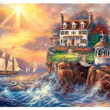 5D Diy алмазная живопись Полная площадь морской дом пейзаж украшение дома Алмазная мозаика на заказ фото и Прямая поставка