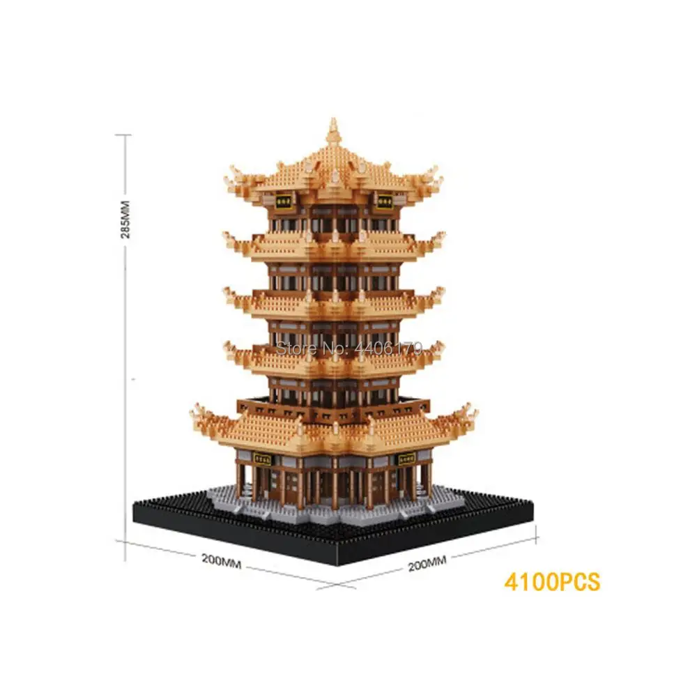 

hot LegoINGlys creators city Street view Ancient Chinese architecture Yellow Crane Tower micro diamond building blocks toys gift