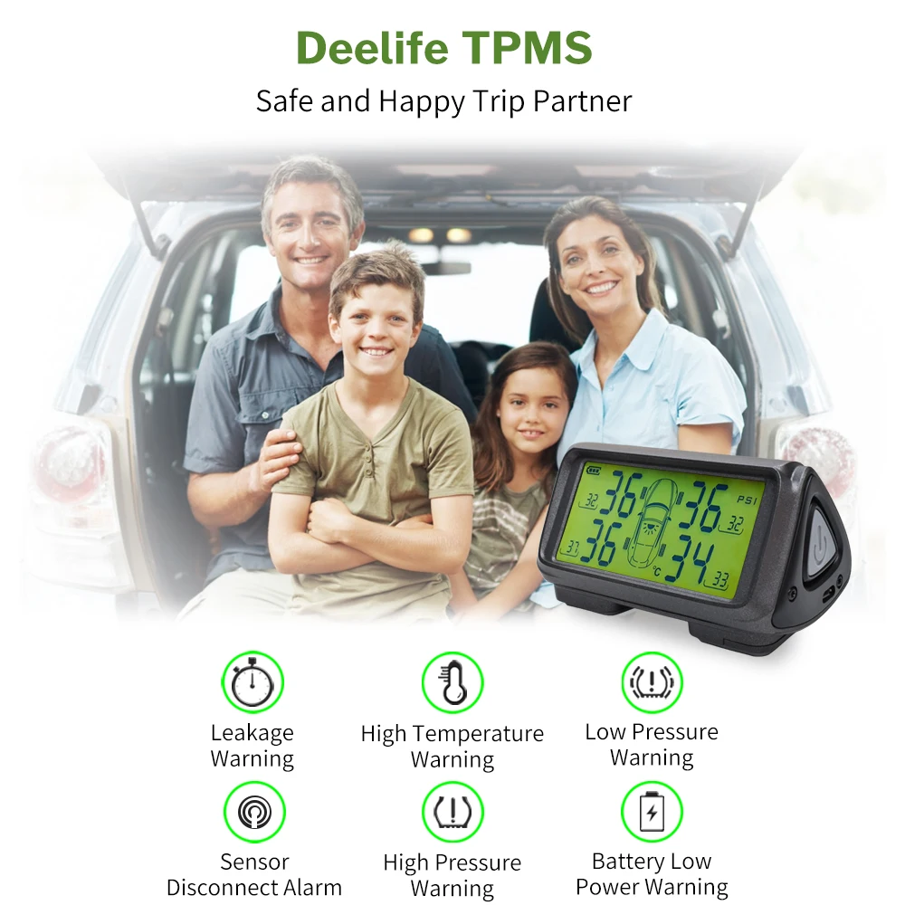 Deelife Car TPMS Tyre Pressure Monitoring System Solar Power Wireless TMPS Auto Security Alarm Systems Internal External Sensor Deelife Car TPMS Tyre Pressure Monitoring System Solar Power Wireless TMPS Auto Security Alarm Systems Internal External Sensor
