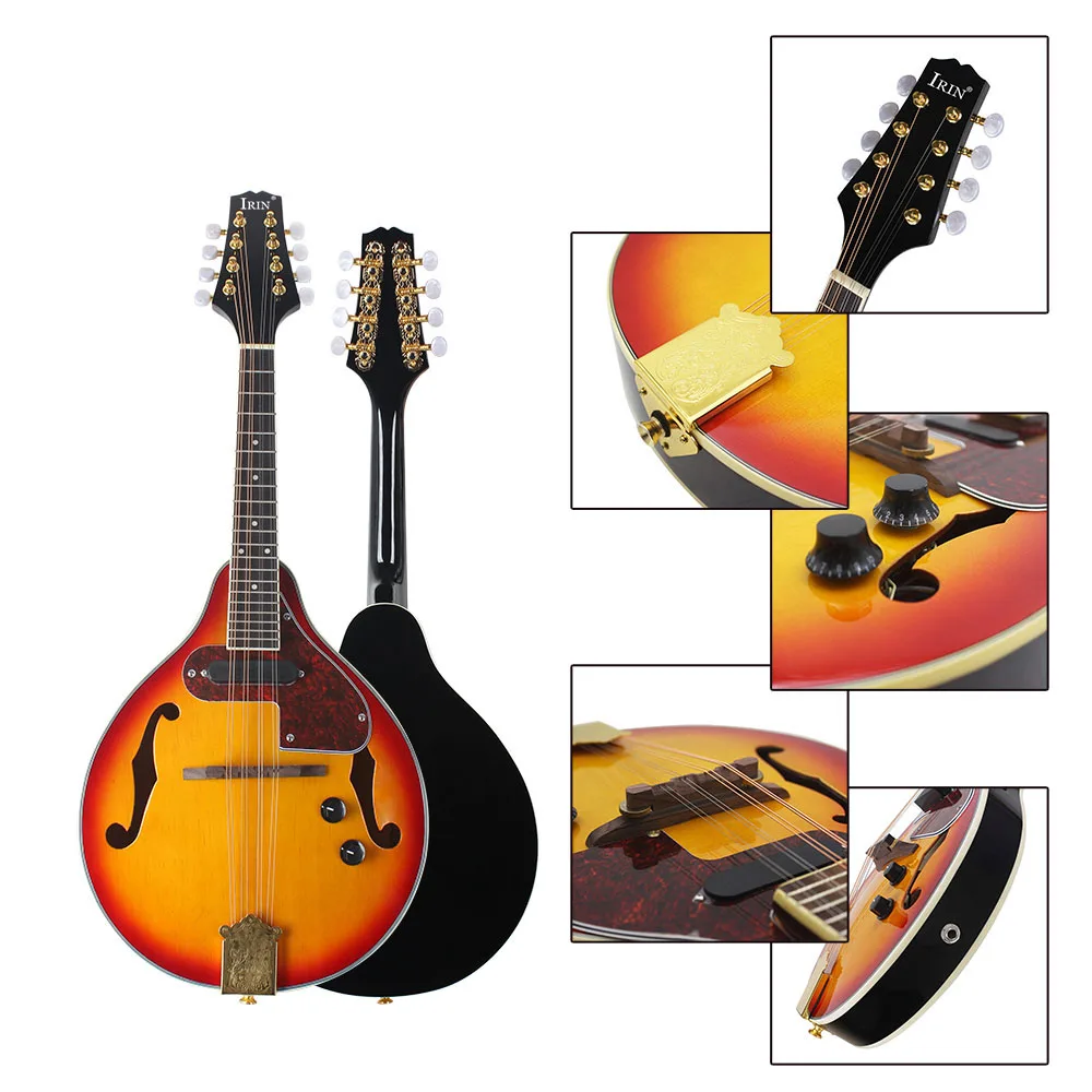 

IRIN 8-String Electric Mandolin A Style Rosewood Fingerboard Adjustable String Instrument with Cable Strings Cleaning Cloth