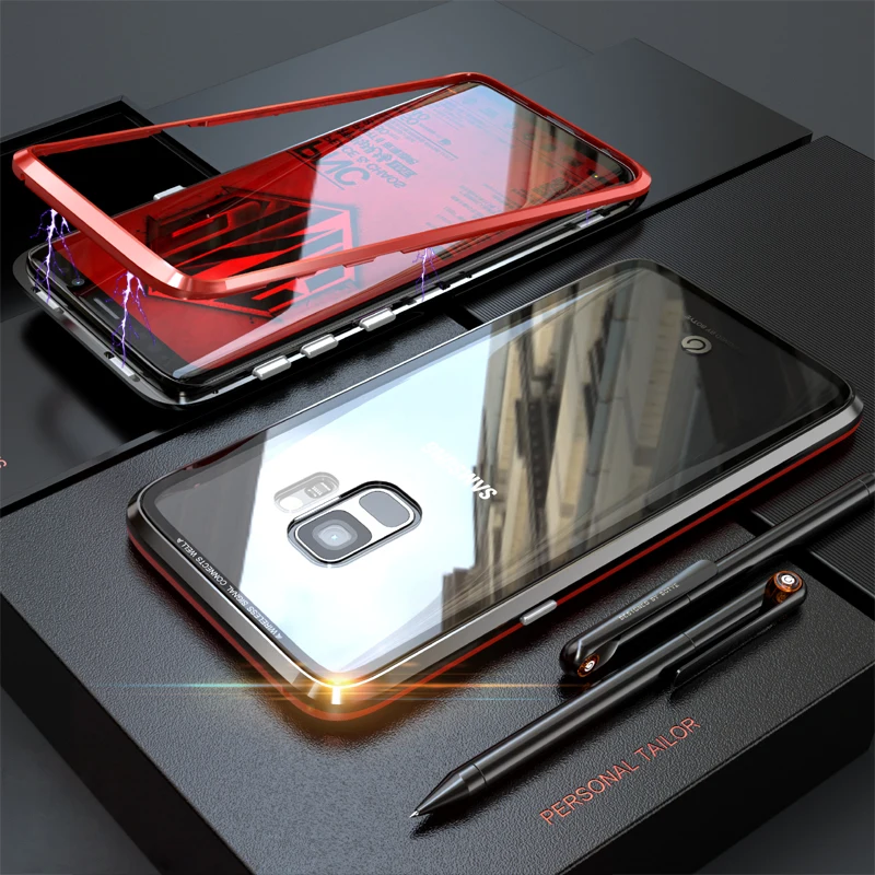 Роскошный Магнитный чехол для Samsung Galaxy S8 S9 Plus Note 8 9 металлический бампер + защитный