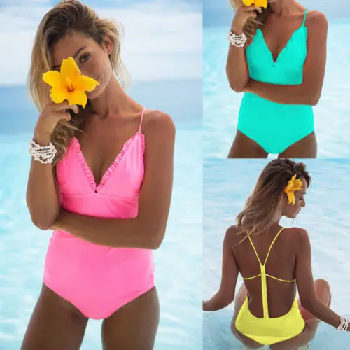 

One Piece Swimsuit 2019 Sexy Swimwear Women Bathing Suit Swim Vintage Summer Beach Wear Candy Color Bandage Monokini Swimsuit