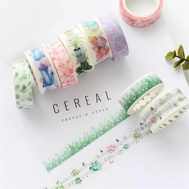 

1PC Cute Plant Washi Tape Decorative Adhesive Tape Kawaii Crystal Masking Tape For Kids DIY Scrapbooking Diary Photos Albums