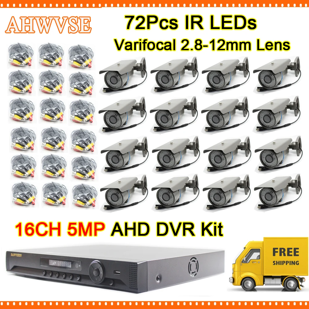 

16CH 5MP AHD DVR Recorder 16pcs 5MP Varifocal 2.8-12mm CCTV System Kit video Surveillance Camera 5MP Security System