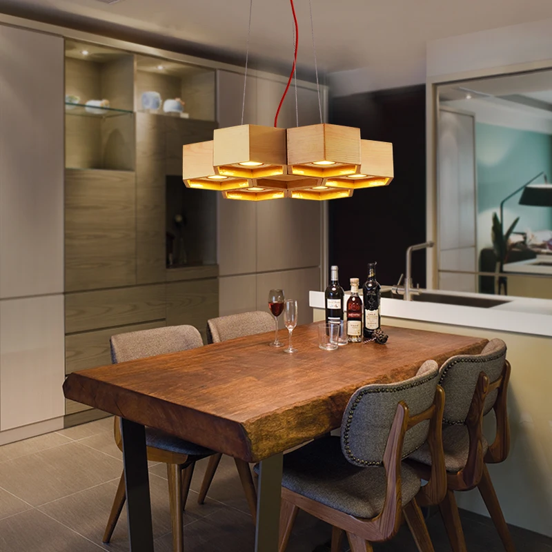 

Southeast Asia Wood Honeycomb Cellular Pendant Light North European Style Study Dining Room Lamp