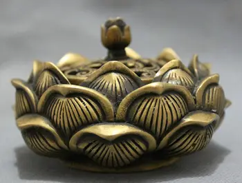 

Collection Chinese Brass Carved Lotus Flower Incense Burner Censer Exquisite Small Statues