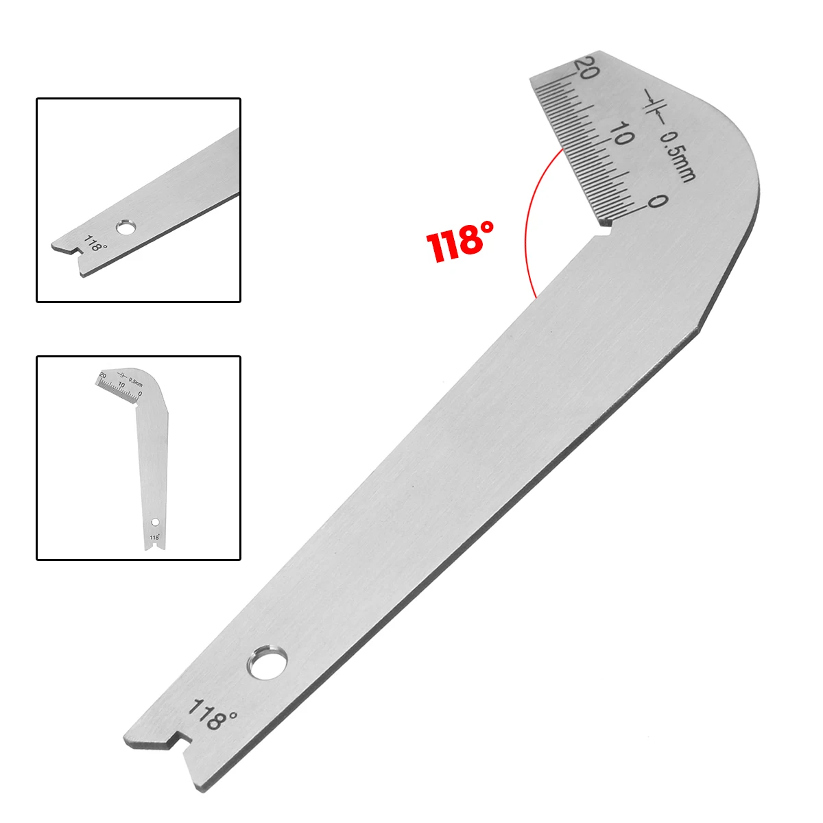 

1PCS Drill Bit Angle Gauge Edging Dimension Gage Sharpening Double-sided Drill Measuring Tool for Corner Front Top 118 Degree