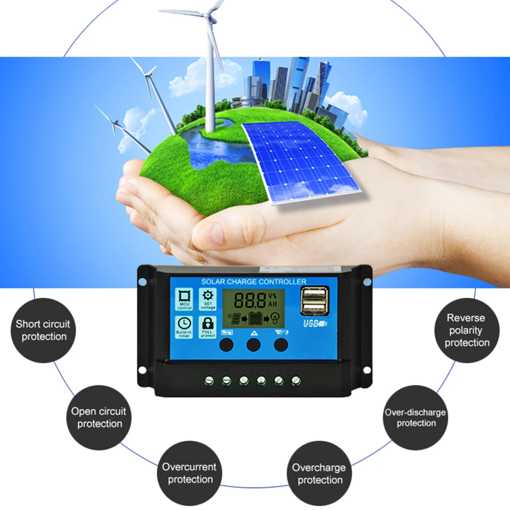 

12/24V 10A USB Solar Regulator Charge Controller Battery Protection Street Light Lead Acid Battery Charge Controller