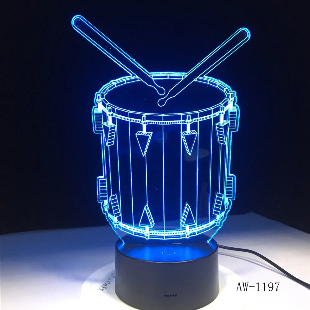 Drum Set 3D Lamp 7 Color Change Remote Touch Switch LED Night Light lights Musical Instruments Atmosphere lamp AW-1197 | Освещение