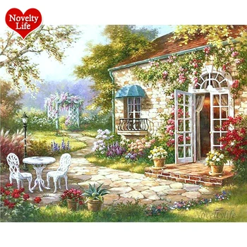 

Framed Garden House DIY Painting By Numbers Gift Abstract Modern Oil Paint Home Wall Art Decor For Living Room Artwork 40x50cm