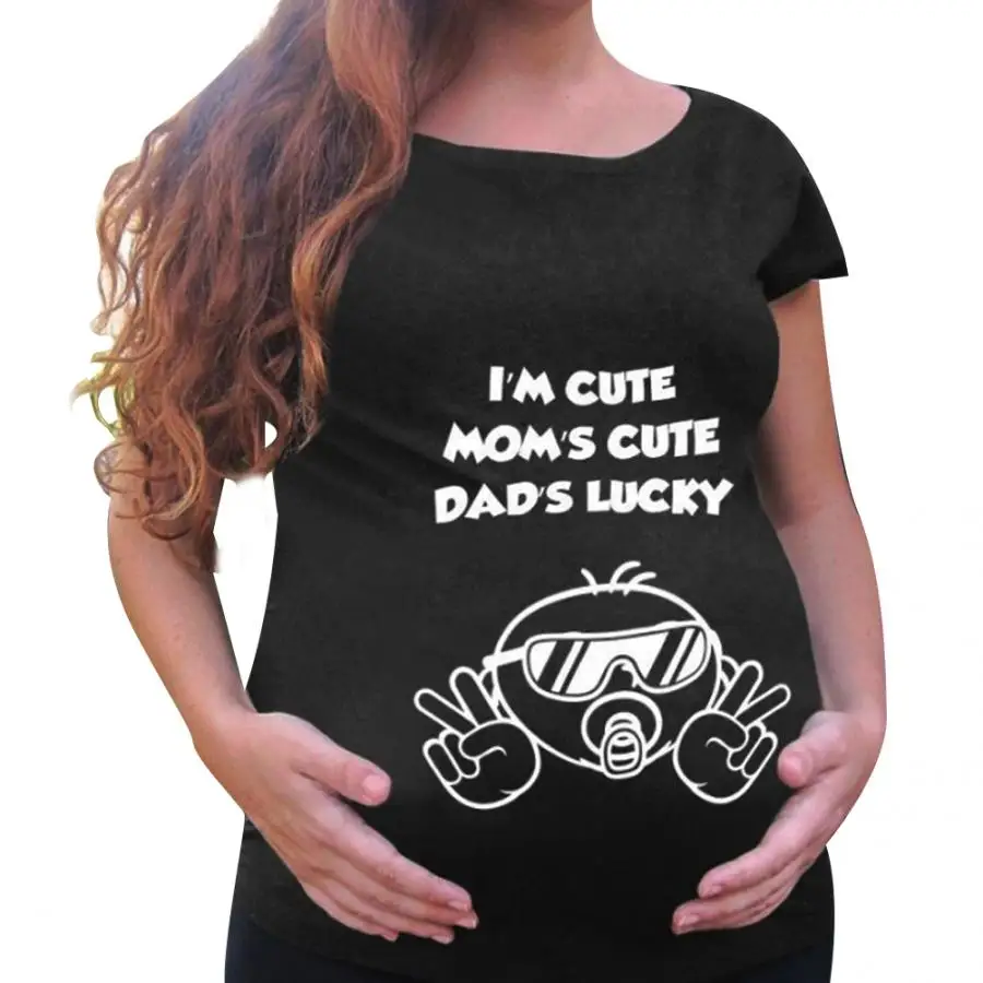 

Plus Size Summer Fashion Letter Print Pattern Round Neck Short Sleeve T-shirt for Pregnant Women Soft Comfortable Tee Shirt Top