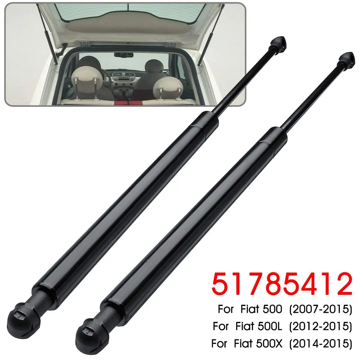 2pcs Rear Window Glass Tailgate Boot Trunk Gas Struts Support Rod Holder For Fiat 500 2007 2017