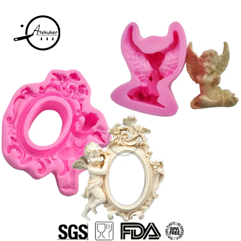 

Atekuker 2Pcs Angel Silicone Molds For Fondant Cake Decoration Sugarcraft Tools Plaster Polymer Clay Mold 3D Craft DIY Mould