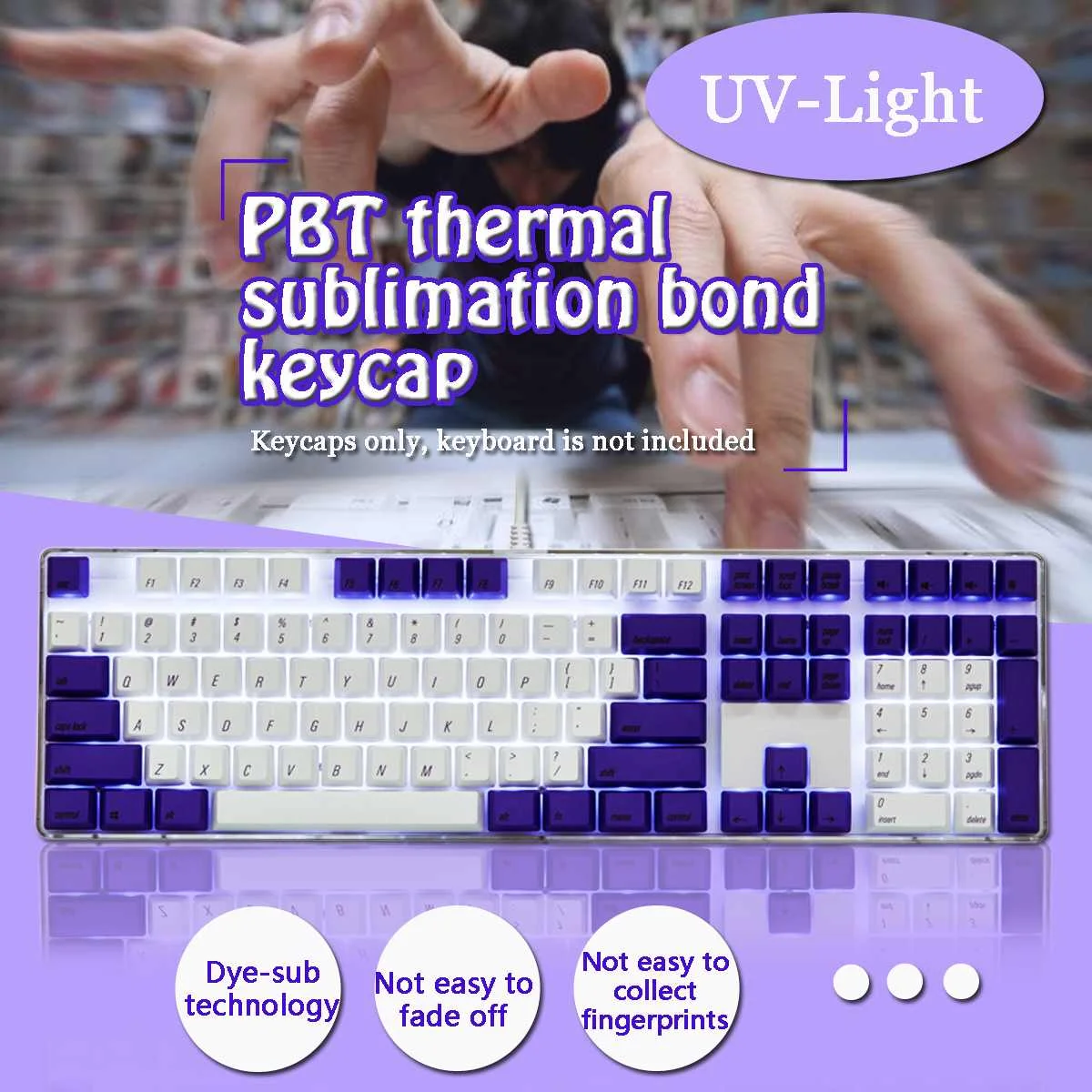

LEORY Keycap Set Magicforce 108 Key UV-Light Color Dye-sub PBT Keycaps English Langue for Mechanical Keyboard
