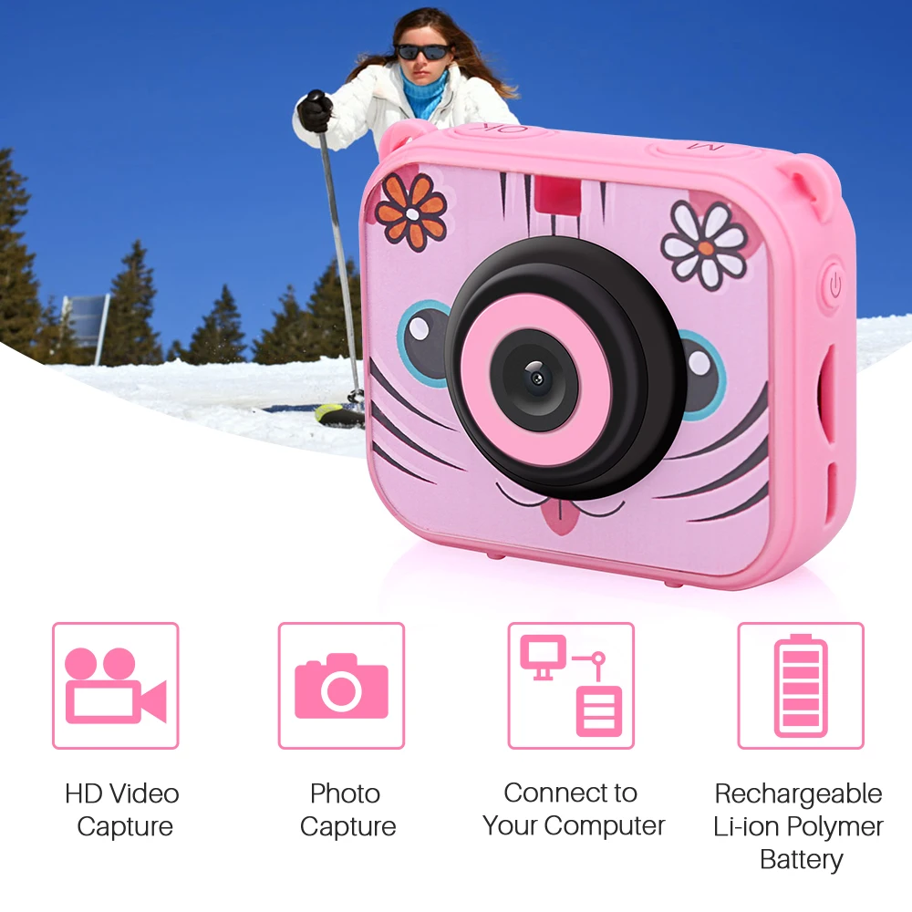 

Cute Kids Digital Video Camera 1080P Action Sports Camera 30M Waterproof Built-in Battery Gifts Present for Children Boys Girls