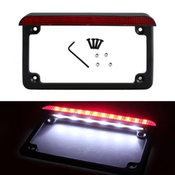 

12V Motorcycle License Number Plate Frame Holder with LED Light Bar Mount Front Bumper For Offroad Truck Vehicle Plate Bracket
