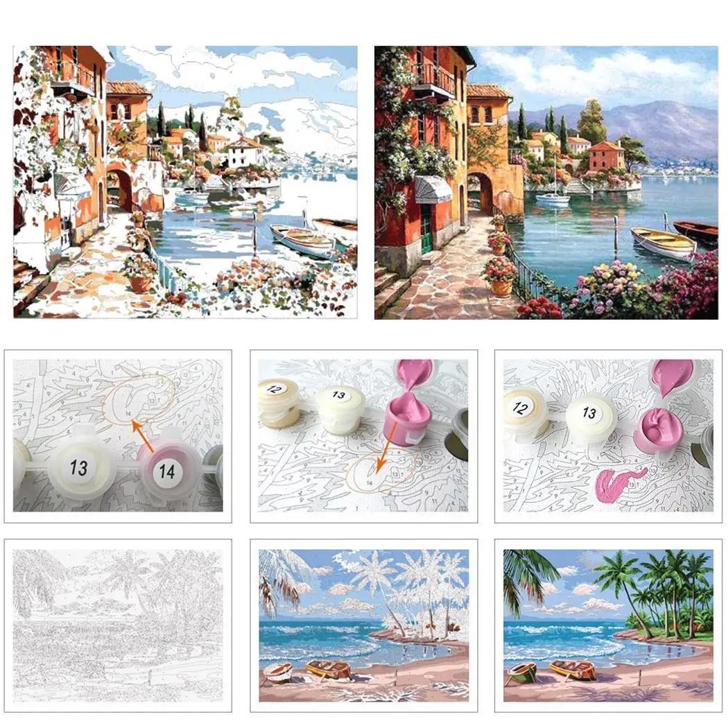 Дешево Крытый искусства DIY как изображение картина украшения и современные показано стены Harbor новый декор дома печати набор картин узор