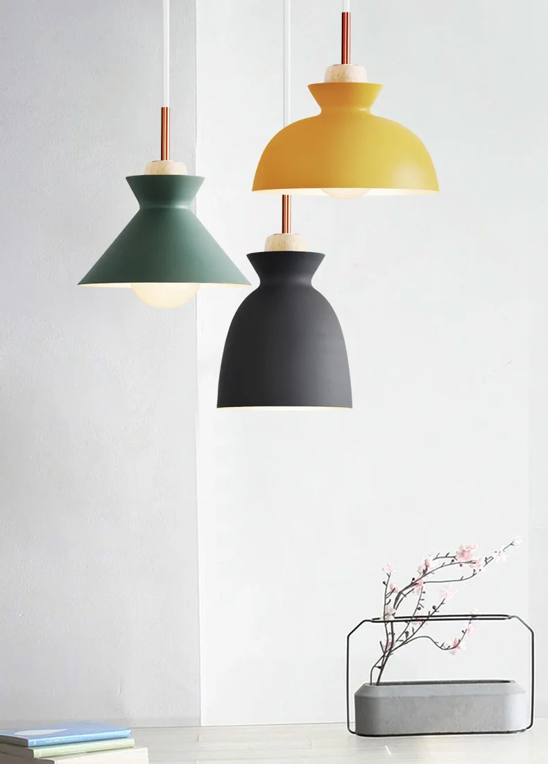 

Nordic Pendant Lights For Home Lighting Modern Hanging Lamp Wooden Aluminum Lampshade Led Bulb Bedroom Kitchen Light 90-260v E27