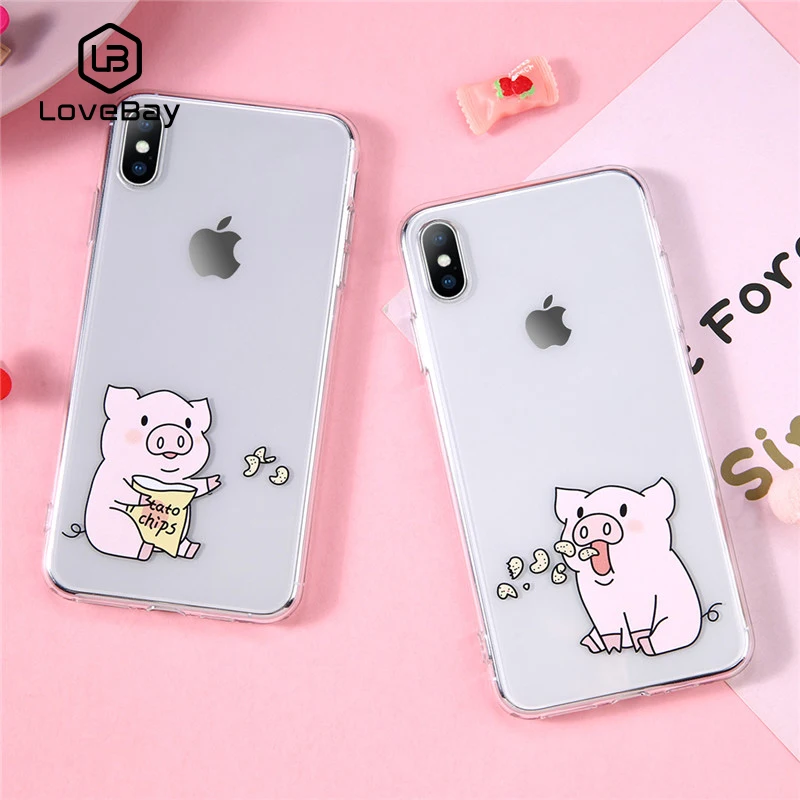 

Lovebay Boys Girls Letters Cute Pig Phone Shell For iphone X 7 8 6 6S Plus XR XS MAX Cartoon Transparent Soft Case Cover TPU New