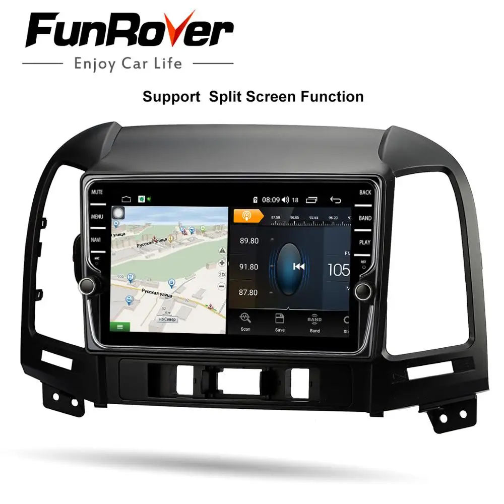 Best Funrover android9.0 2 din car dvd multimedia player For Hyundai Santa Fe 2005-2012 gps navigation car radio tape recorder 4G+64G 3