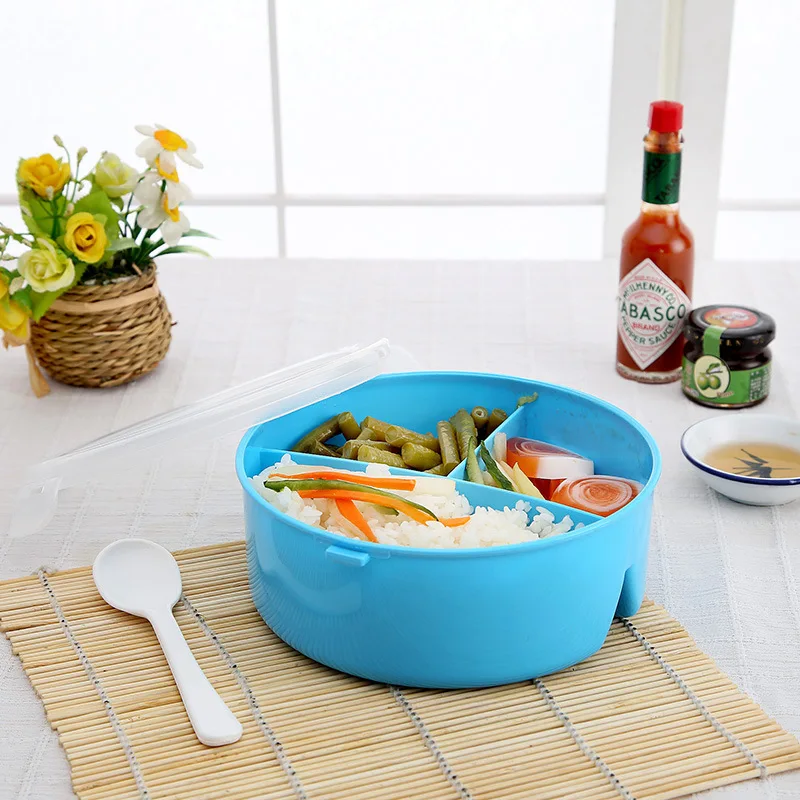 

Portable Bento Lunch Box For Kids With 3 Partition Grids Plastic Container For Food Storage With Spoon School Lunch Containers