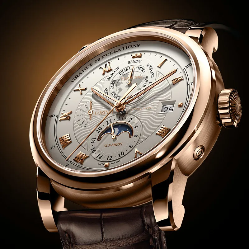 LOBINNI мужской роскошный бренд часов Moon Phase автоматические механические мужские наручные часы сапфир кожа мировое время relogio L16003-5