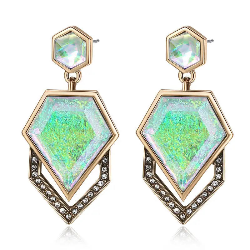 

HPXmas Classic trendy Exquisite Green Polygon Crystal Stud Earrings fashion statement jewelry Women Gift