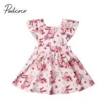 Новинка года; Брендовое пасхальное платье принцессы для маленьких девочек розовое платье с кроликом и животным принтом, оборки лепесток, рукава летнее Открытое платье