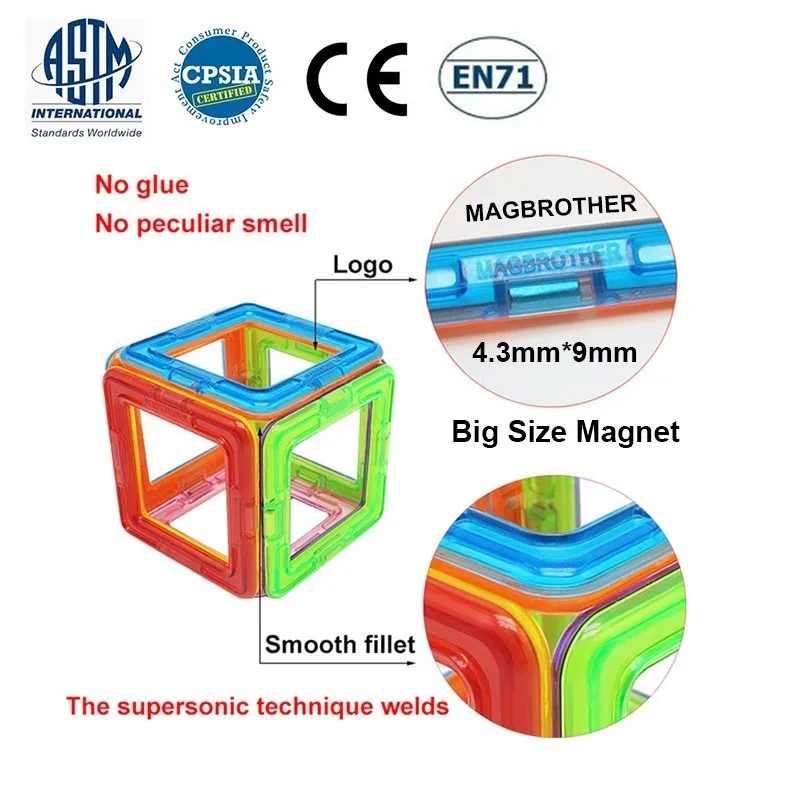 MAGBROTHER 114 шт. нормальный Размеры Магнитная Блоки 3D Модель Строительный кирпич