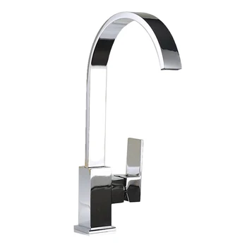 

Swan Neck Kitchen Sink Mixer Tap Single Lever Swivel Spout Chrome Brass Square