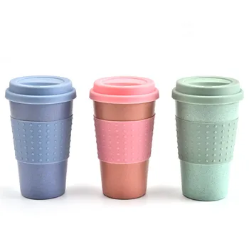 

350ml Eco-Friendly Wheat Straw Coffee Cups Travel Mug With Lids Travel Cup Portable For Camping Picnic Home Office Drinkwares